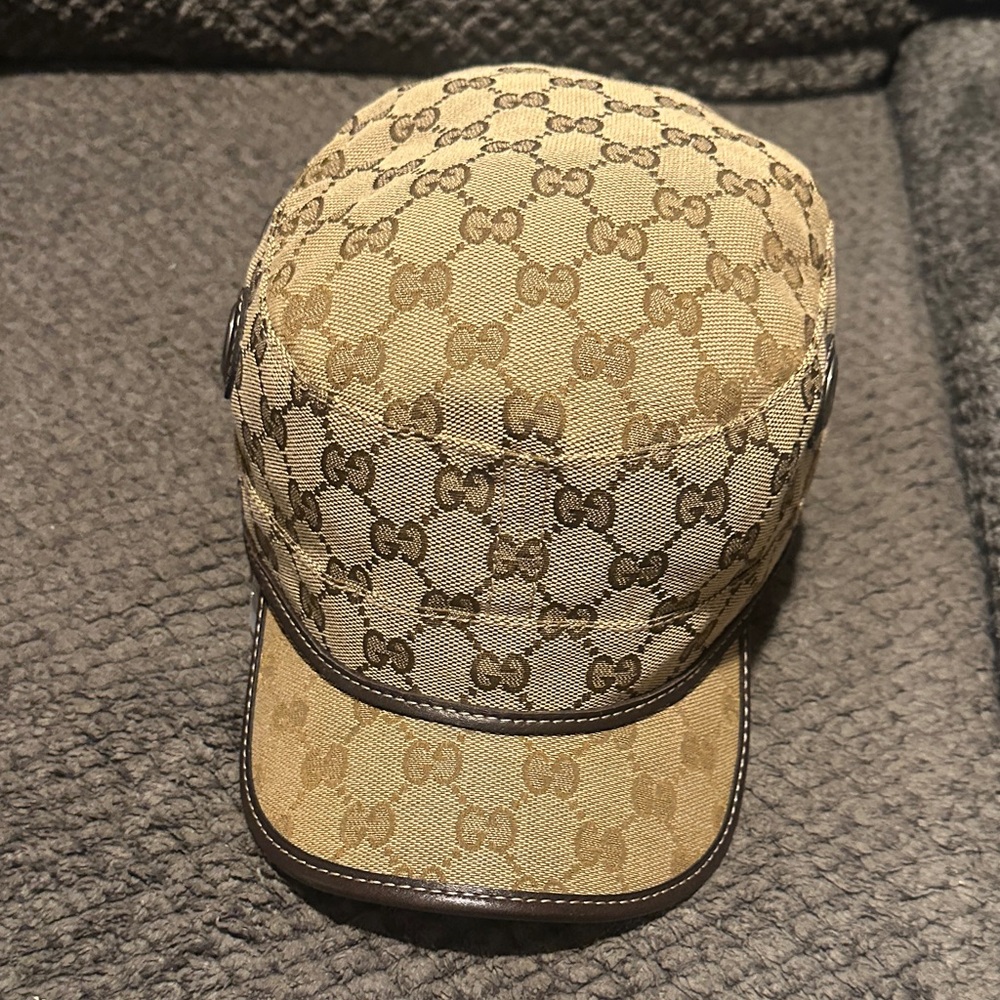 Gucci Vintage by Tom Ford Supreme GG Monogram Logo Military Canvas Cap Hat Large - Picture 6 of 7